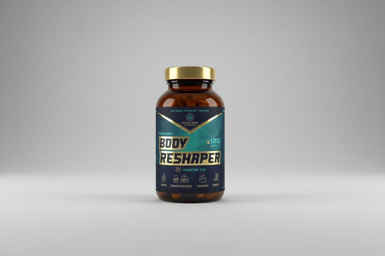 Body Reshaper supplement bottle on a dark background