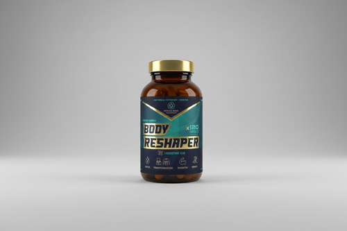 Body Reshaper supplement bottle on a dark background