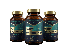 Three 'Body Reshaper' supplement bottles on a white background