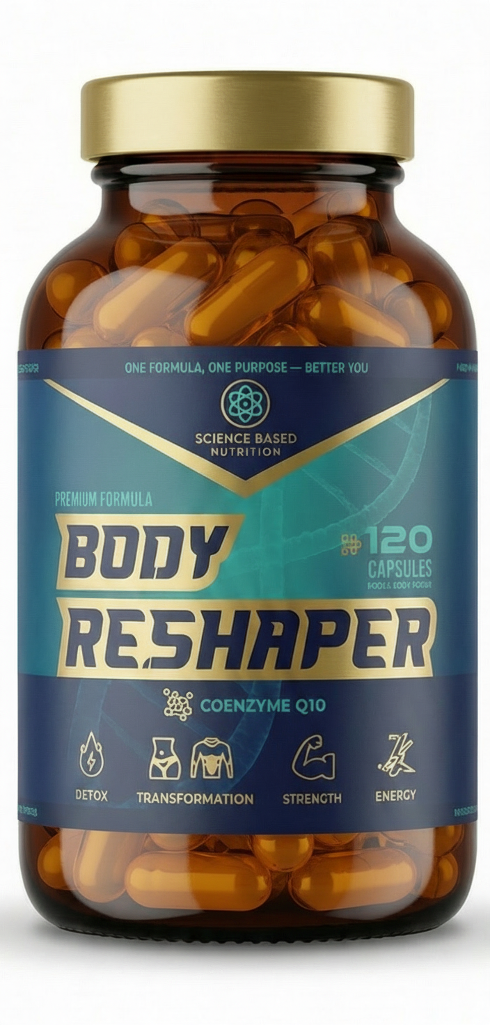 Brown supplement bottle labeled 'Body Reshaper' on a white background