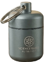 Gray container with a keychain on a black background